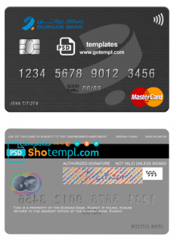 editable template, Kuwait Burgan Bank mastercard credit card template in PSD format.
