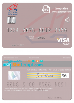 editable template, Kuwait Gulf Bank visa card fully editable template in PSD format