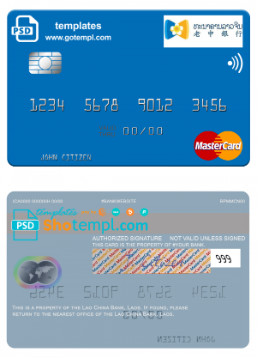 editable template, Laos Lao China Bank mastercard fully editable template in PSD format