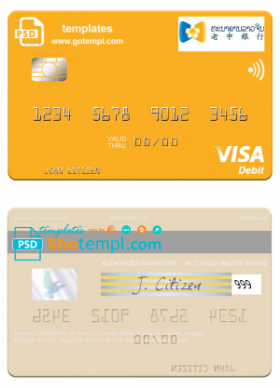 editable template, Laos Lao China Bank visa card fully editable template in PSD format
