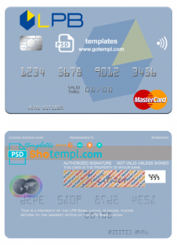 editable template, Latvia LPB Bank mastercard fully editable credit card template in PSD format