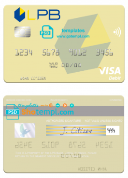 editable template, Latvia LPB Bank visa card fully editable template in PSD format