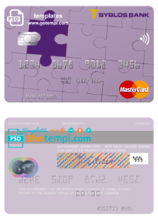 editable template, Lebanon Byblos Bank mastercard fully editable credit card template in PSD format