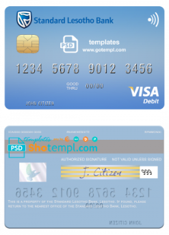 editable template, Lesotho Standard Bank visa card fully editable template in PSD format