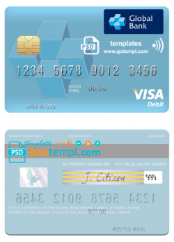editable template, Liberia Global Bank visa card fully editable template in PSD format