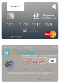 editable template, Liechtenstein Valartis Bank mastercard fully editable credit card template in PSD format