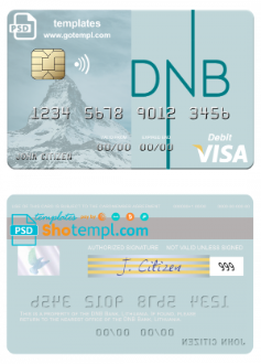 editable template, Lithuania DNB Bank visa card fully editable template in PSD format