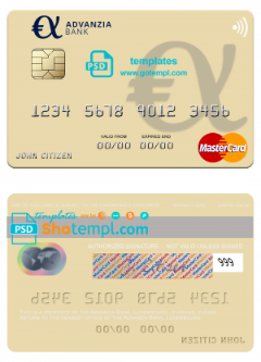 editable template, Luxembourg Advanzia Bank mastercard credit card template in PSD format
