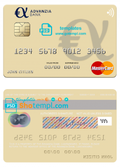 editable template, Luxembourg Advanzia Bank mastercard credit card template in PSD format