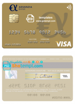 editable template, Luxembourg Advanzia Bank visa credit card template in PSD format, fully editable