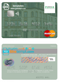 editable template, Luxembourg Banque Fortuna mastercard credit card template in PSD format