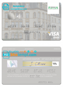 Luxembourg Banque Fortuna visa credit card template in PSD format