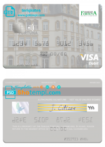 editable template, Luxembourg Banque Fortuna visa credit card template in PSD format