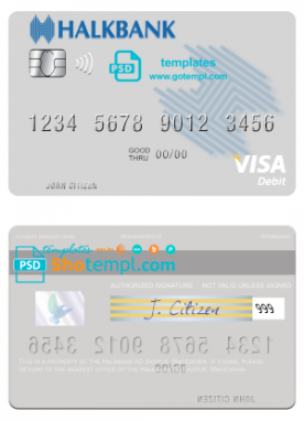 editable template, Macedonia Halkbank AD Skopje visa card fully editable template in PSD format