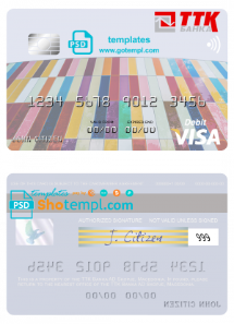 editable template, Macedonia TTK Banka AD Skopje visa card fully editable template in PSD format