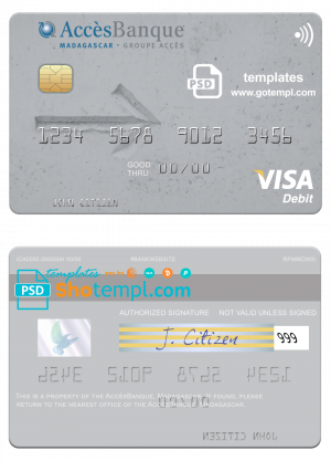 Madagascar AccèsBanque visa card fully editable template in PSD format