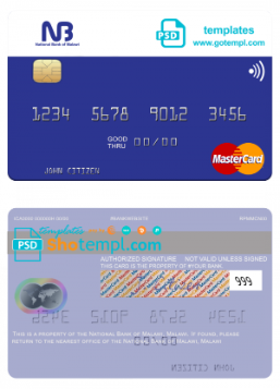 editable template, Malawi National Bank mastercard credit card template in PSD format