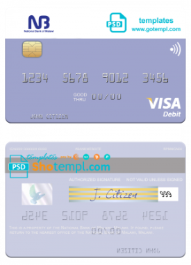 editable template, Malawi National Bank visa card fully editable template in PSD format