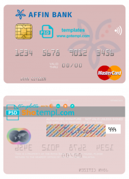 editable template, Malaysia Affin bank mastercard credit card template in PSD format
