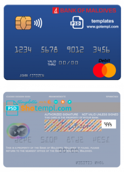 editable template, Maldives Bank of Maldives mastercard credit card template in PSD format