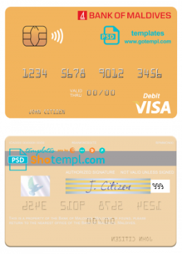 editable template, Maldives Bank of Maldives visa credit card template in PSD format