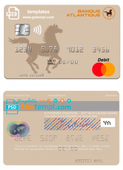 editable template, Mali Banque Atlantique mastercard credit card template in PSD format