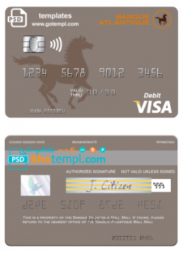 editable template, Mali Banque Atlantique visa credit card template in PSD format