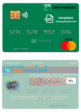 editable template, Mauritania BNP Paribas mastercard fully editable template in PSD format