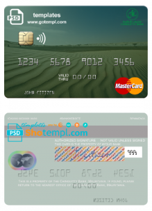 editable template, Mauritania Chinguitty Bank mastercard credit card template in PSD format