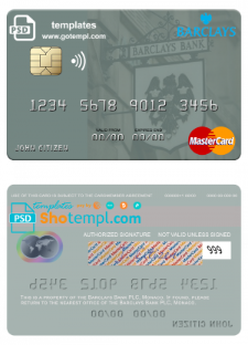 editable template, Monaco Barclays Bank PLC bank mastercard, fully editable template in PSD format