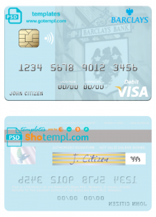 editable template, Monaco Barclays Bank PLC bank visa debit card, fully editable template in PSD format