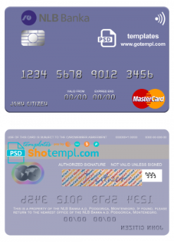 editable template, Montenegro NLB Banka a.d. Podgorica bank mastercard, fully editable template in PSD format
