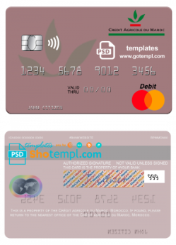editable template, Morocco Crédit Agricole du Maroc bank mastercard, fully editable template in PSD format