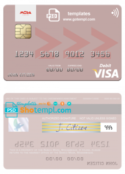 editable template, Mozambique Banco Moza visa debit card, fully editable template in PSD format