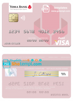 editable template, Myanmar Yoma Bank Limited visa debit card, fully editable template in PSD format
