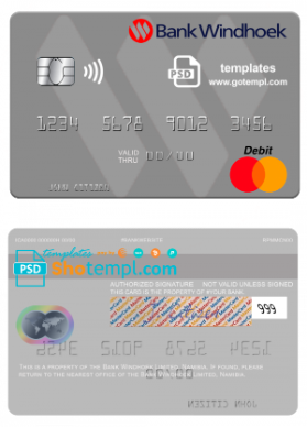 editable template, Namibia Bank Windhoek Limited mastercard, fully editable template in PSD format