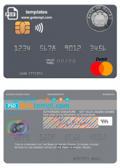 editable template, Nauru Bank of Nauru mastercard, fully editable template in PSD format