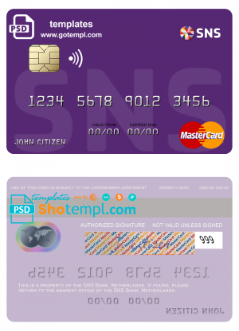 editable template, Netherlands SNS Bank mastercard credit card template in PSD format