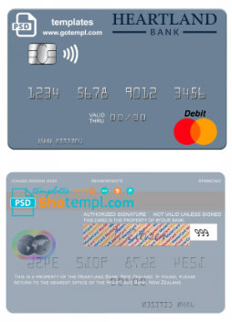 editable template, New Zealand Heartland Bank mastercard credit card template in PSD format