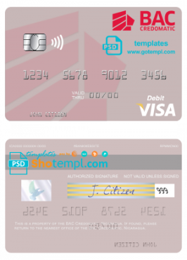 editable template, Nicaragua BAC Credomatic visa debit card template in PSD format