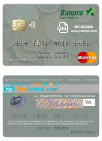 editable template, Nicaragua Banco de la Producción mastercard credit card template in PSD format