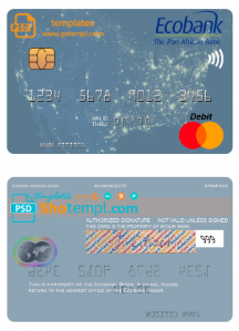 editable template, Niger Ecobank mastercard, fully editable template in PSD format