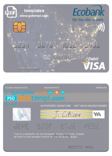 editable template, Niger Ecobank visa debit card, fully editable template in PSD format
