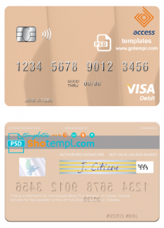 editable template, Nigeria Access Bank Plc visa debit card, fully editable template in PSD format