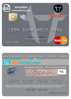 editable template, North Korea Daedong Credit Bank mastercard, fully editable template in PSD format