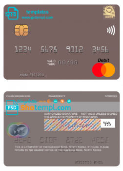 editable template, North Korea Daesong Bank mastercard, fully editable template in PSD format