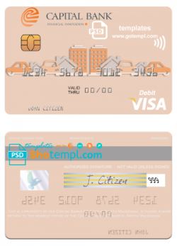editable template, North Macedonia Capital Banka AD Skopje visa debit card, fully editable template in PSD format