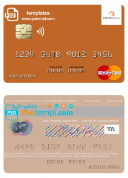 editable template, North Macedonia Stater Banka AD Kumanovo mastercard, fully editable template in PSD format