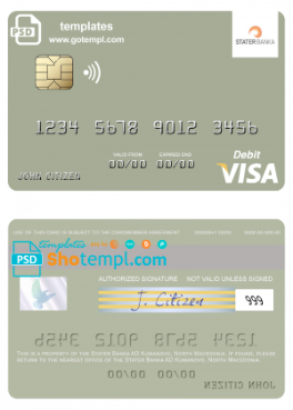 editable template, North Macedonia Stater Banka AD Kumanovo visa debit card, fully editable template in PSD format