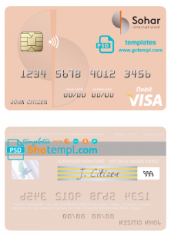 editable template, Oman Sohar International Bank visa debit card, fully editable template in PSD format